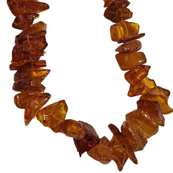 Amber Chip Chunky Statement Necklace Orange Boho Spiritual Healing Jewelry - Picture 3 of 5